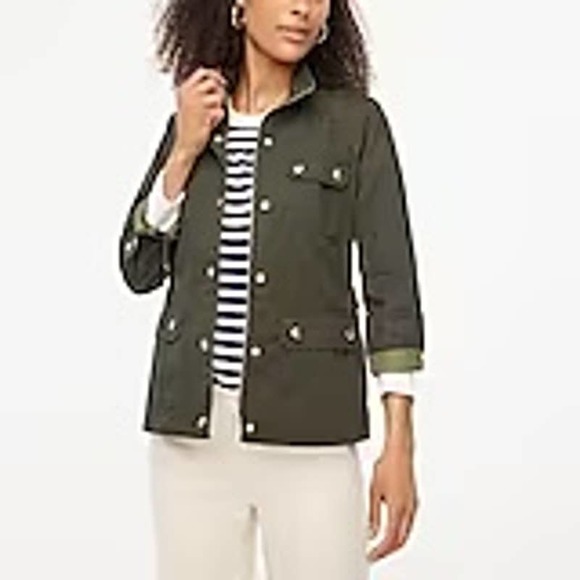 J. Crew Resin Coated Twill Field Olive Green Jacket XXS STYLE: 27584 - Picture 4 of 9